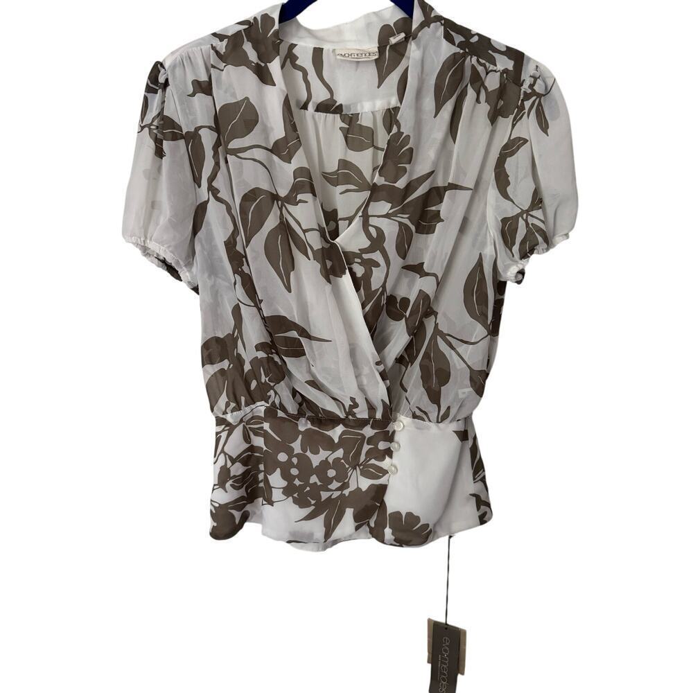NWT Eva‎ Mendes by New York and Company sheer puff sleeve wrap blouse size small